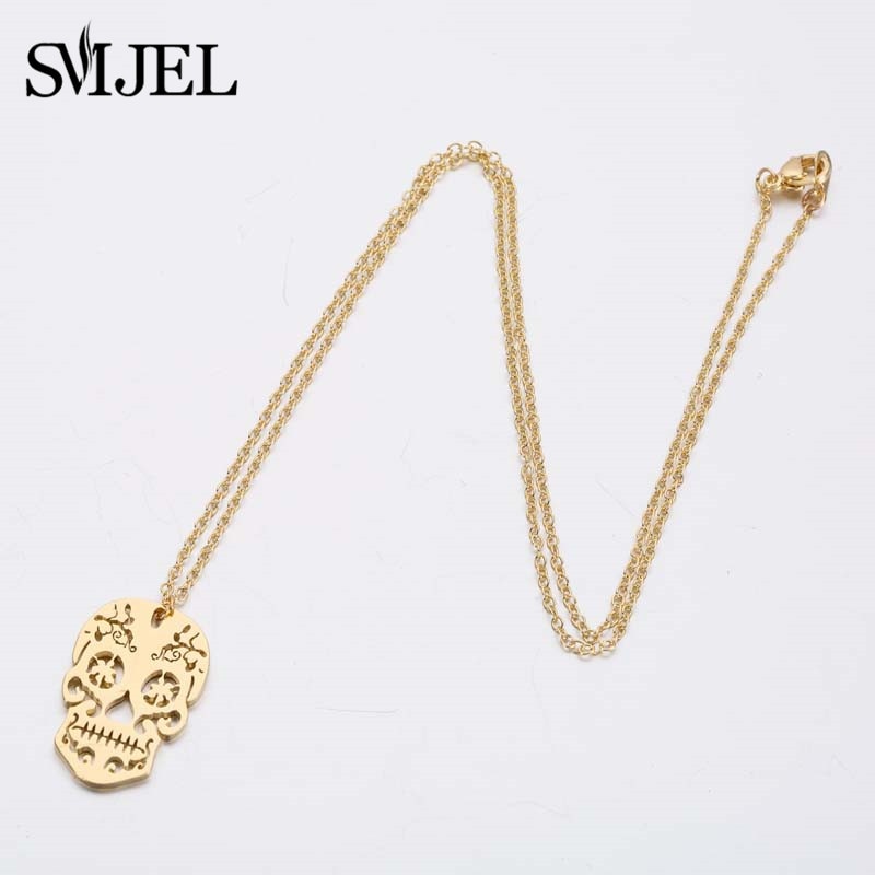 SMJEL Vintage Skeleton Pendant Necklace Women Ethnic Skull Necklaces Choker Mexican Skull Jewelry Halloween Gifts collier femme