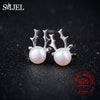 Xmas Christmas Gift 925 Sterling Silver Pearl Deer Earrings Reindeer Ear Stud Women Girls Party Jewelry Accessories