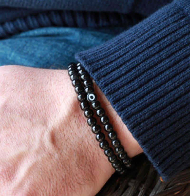 SN0047 6mm Black obsidian Stone Bracelet Double Wrap Me Bracelet eye stone beaded bracelet amulet men bracelets