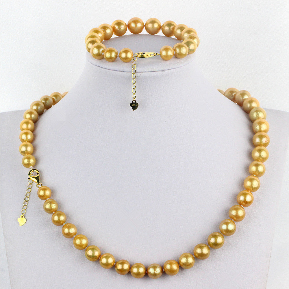 10-11mm AA edison round pearl necklace 20'' bracelet 7.5 natural real pearl jewelry set