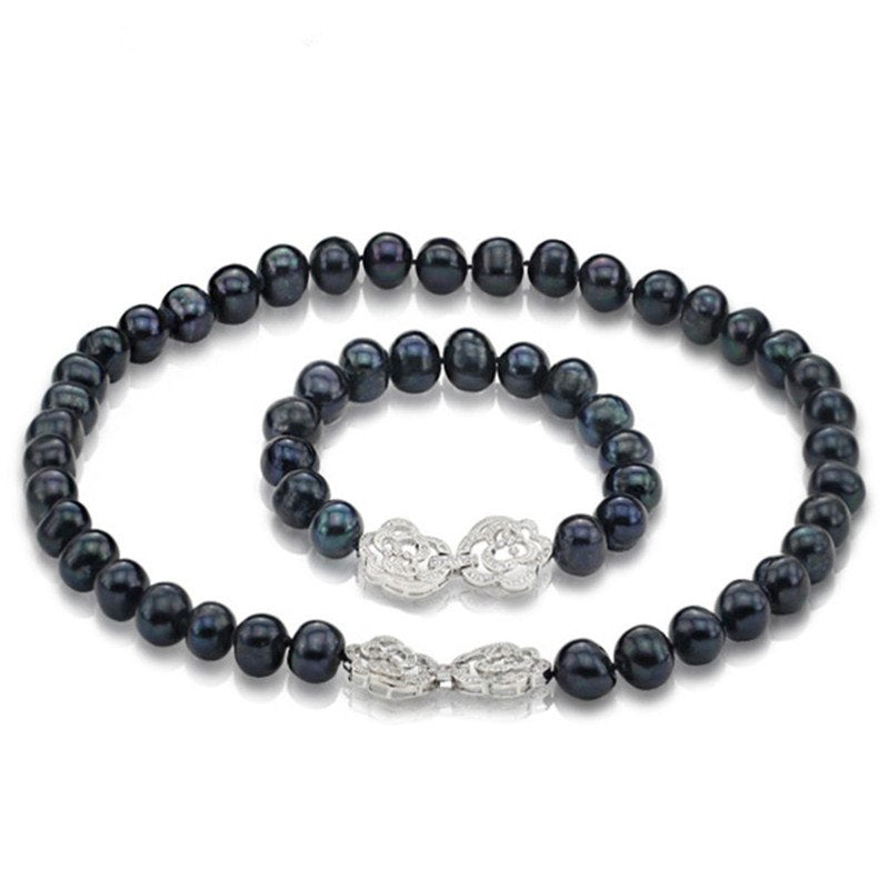 10-11mm potato AA grade pearl necklace and bracelet jewely set silver clasp   natural pearl sets