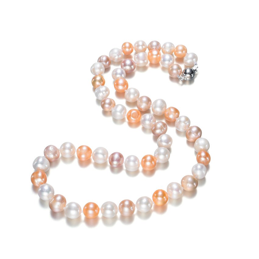 100% 9mm off round AA- natural pearl necklace jewelry for women 925 sterling silver clasp