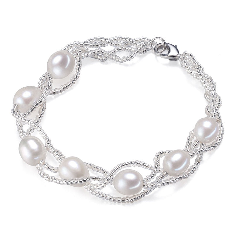 100% Real Genuine Pearl Bracelet cultured rice shape beads natural pearl bracelet