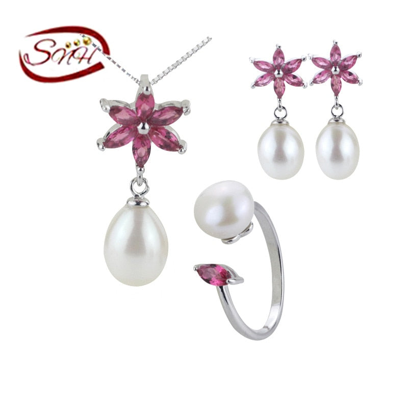 100% real 925 silver genuine pearl sets jewelry, new type pearl set for girl
