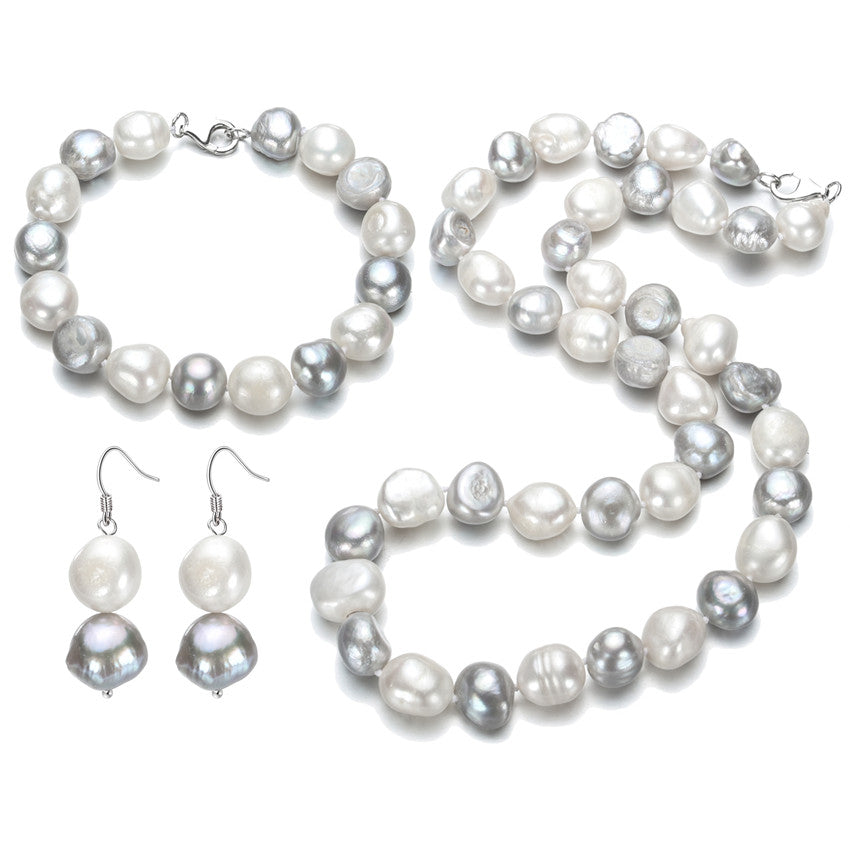 11-12mm big size mixed color baroque pearl set natural pearl sets jewelry 925 sterling silver clasp