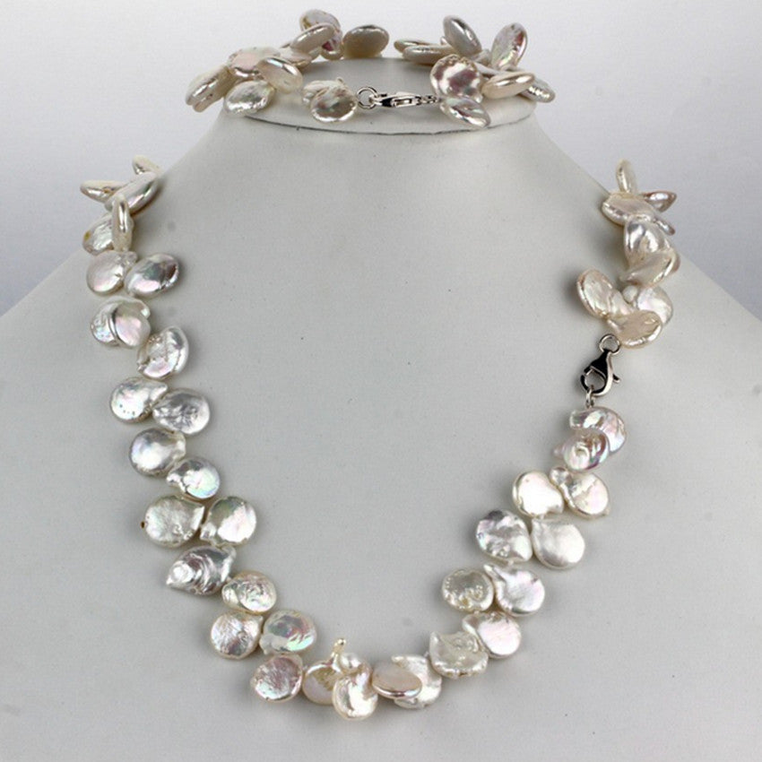 11-12mm coin AA white 925 Sterling Silver Real Genuine Natural Pearl Jewelry Set