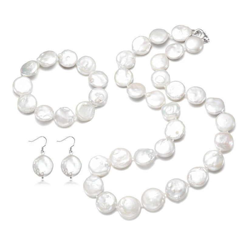 16mm coin AA large pearl Amazing price 925 sterling silver jewelry 100% real natural pearl jewelry set for women