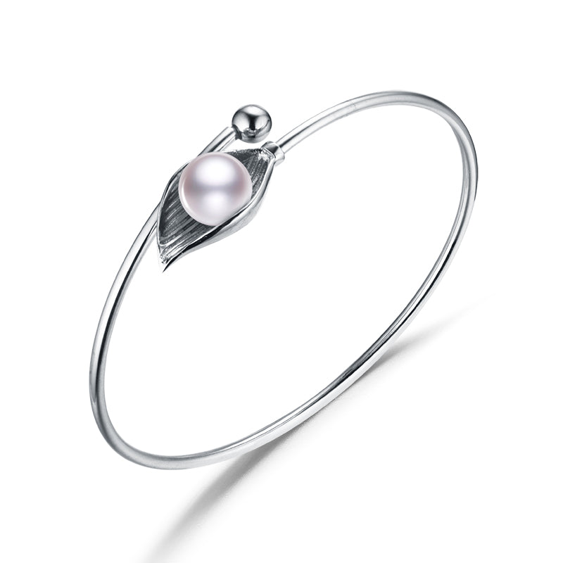 2020 new 100% Natural Pearl jewelry Bangle 9-10 mm Pearl 925 Sterling Silver jewelry For Women