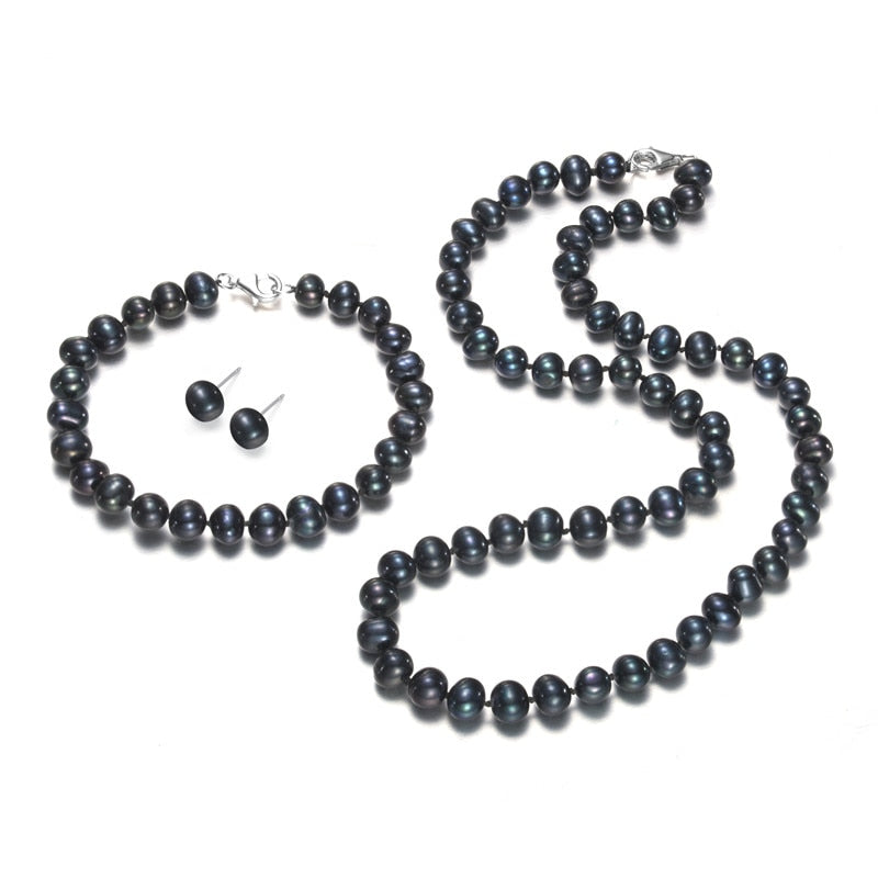 6-7mm potato AA White Color Pearl Sets, White Natural Pearl Jewelry, 925 Sterling Silver Earrings