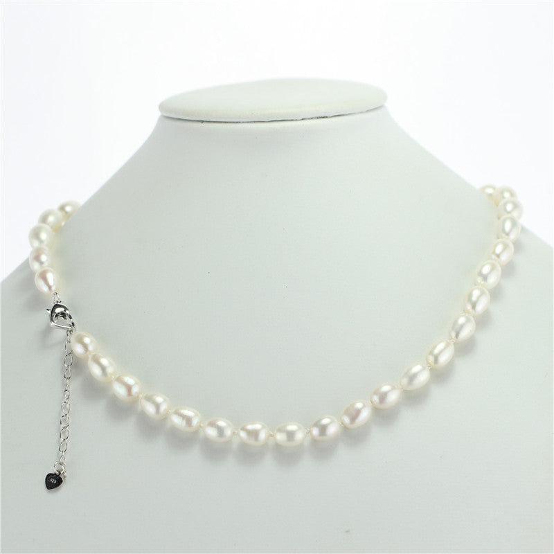 7-8mm rice AAA 100% 925 sterling silver real genuine cultured natural pearl necklace pendant jewelry
