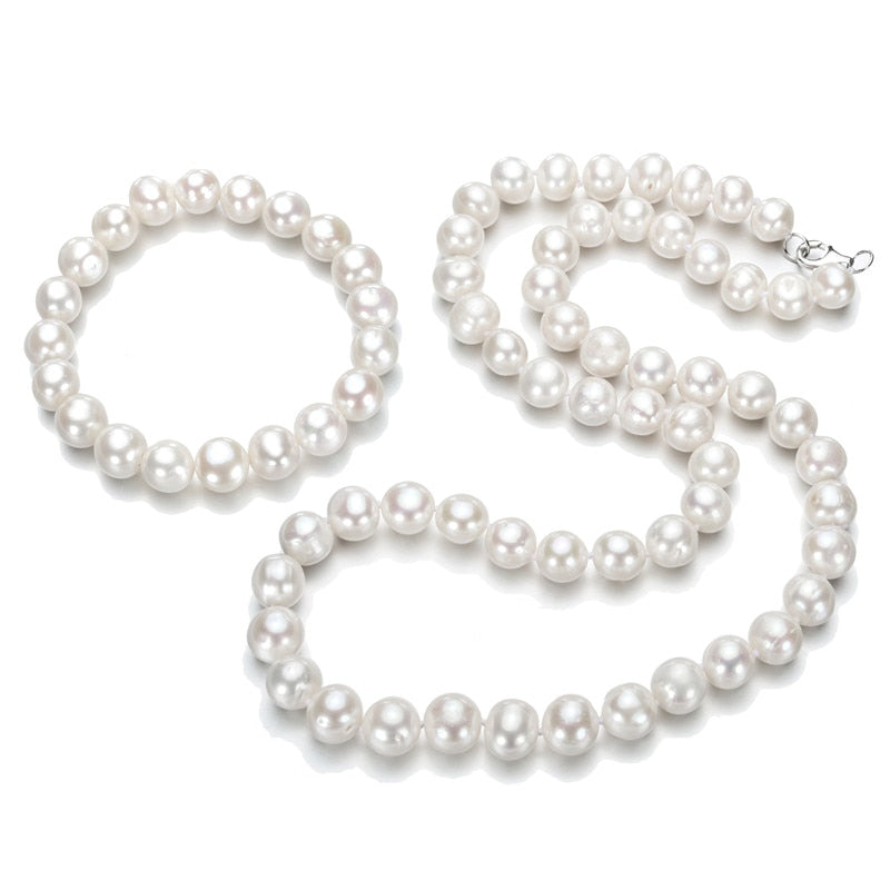 7mm AA White Natural Pearl Jewelry Set For Women's 925 Sterling Silver Earring Wedding