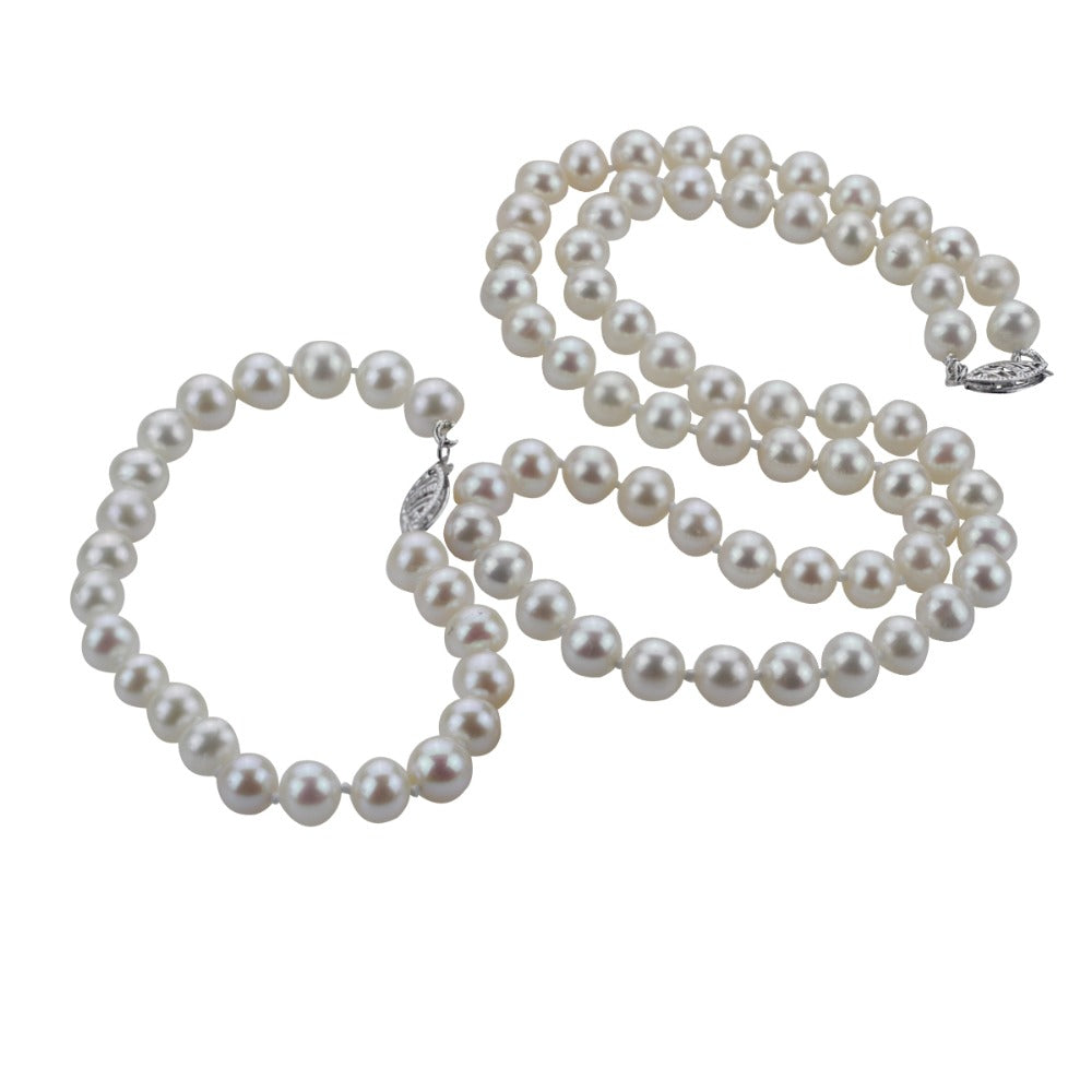 7mm near round AA quality natural pearl jewelry set fine pearl jewelry 925 sterling silver clasp