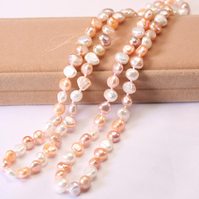 8mm baroque AA 90cm real genuine pearl necklace for woman mixed color natural cultured pearl necklace pendant