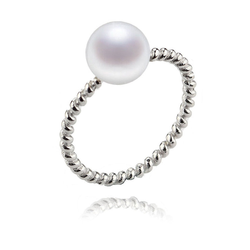 925 silver a7mm round AAA djustable ring genuine real natural cultured pearl ring with single pearl fine jewelry