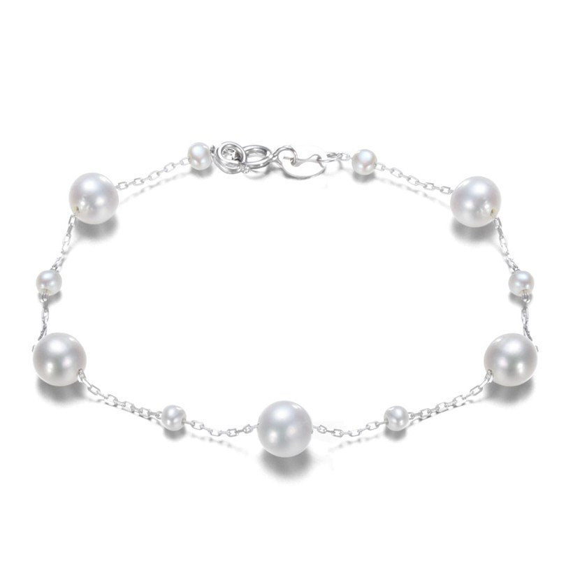 925 stelring silver 4&6mm AA round pearl bracelet 7.5 cultured natural bracelet