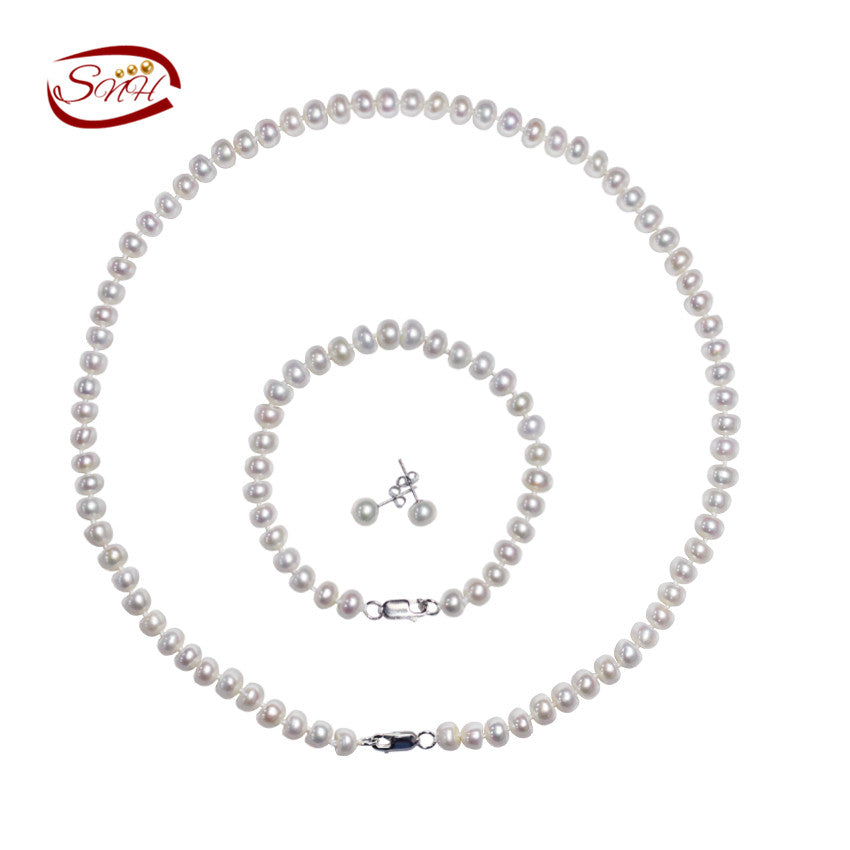 925 sterling silver jewelry 100% real natural pearl jewelry set for women