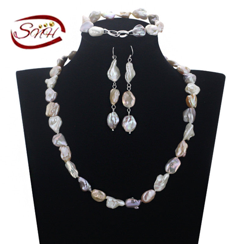 925 sterling silver jewelry set 12mm keshi mixed color pearl set natural pearl set with