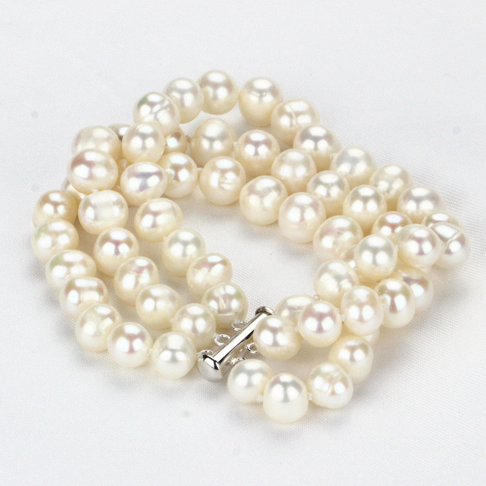 9mm AA- potato pearl bracelet 7.5'' cultured natural bracelet white pearl