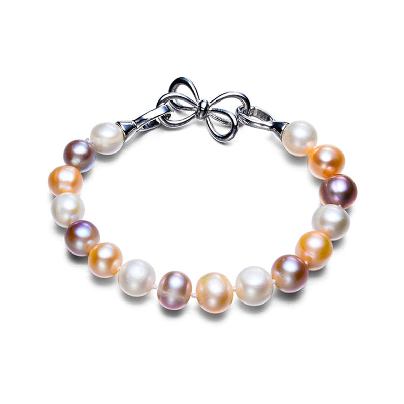 9mm Off Round Real Pear Jewelry Bracelet mixed Color Pearl Bracelet 925 Sterling Silver Bracelet For Women
