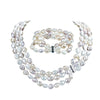 9mm baroque AA 3 rows pearl jewelry set pearl beads bracelet and necklace 925 sterling silver clasp