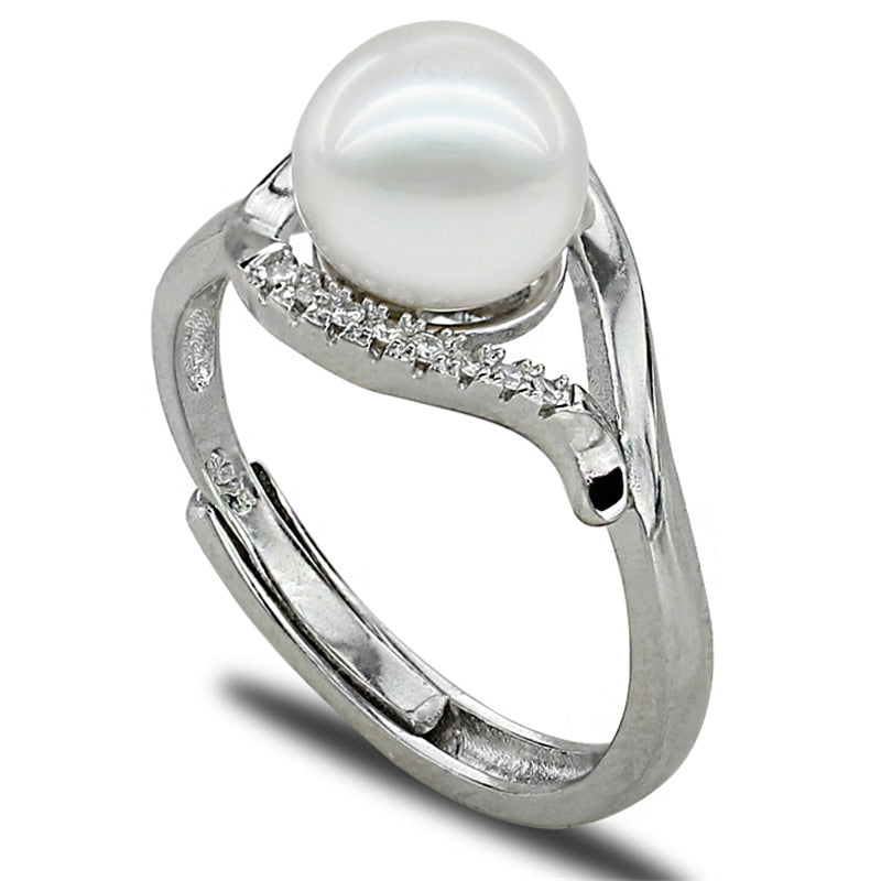 9mm button AAA 925 silver adjustable real nutural cultured pearl ring design