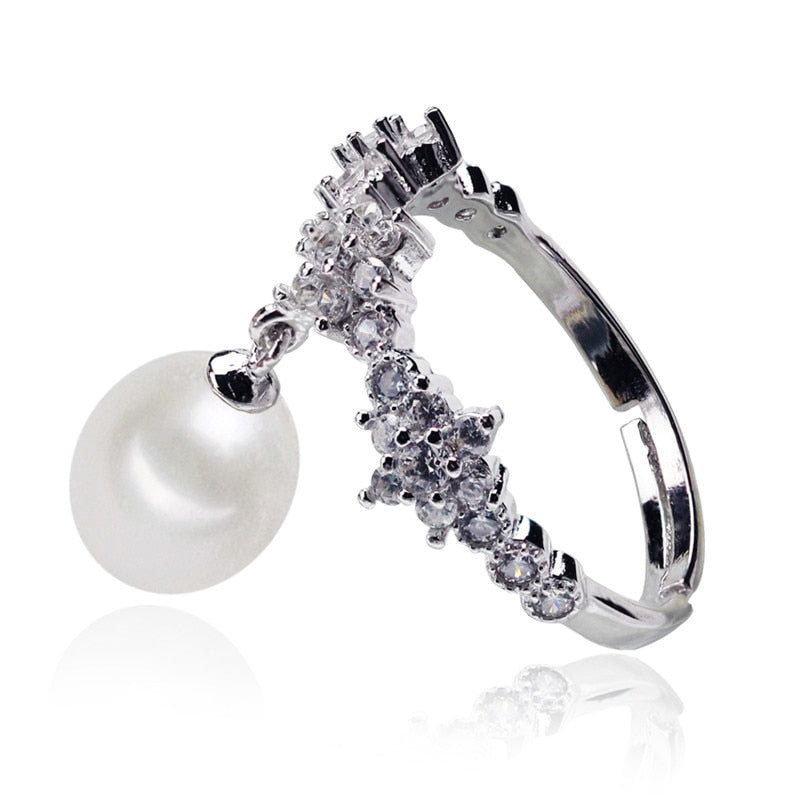 9mm drop AAA 925 silver adjustable sizable real natural cultured pearl ring design