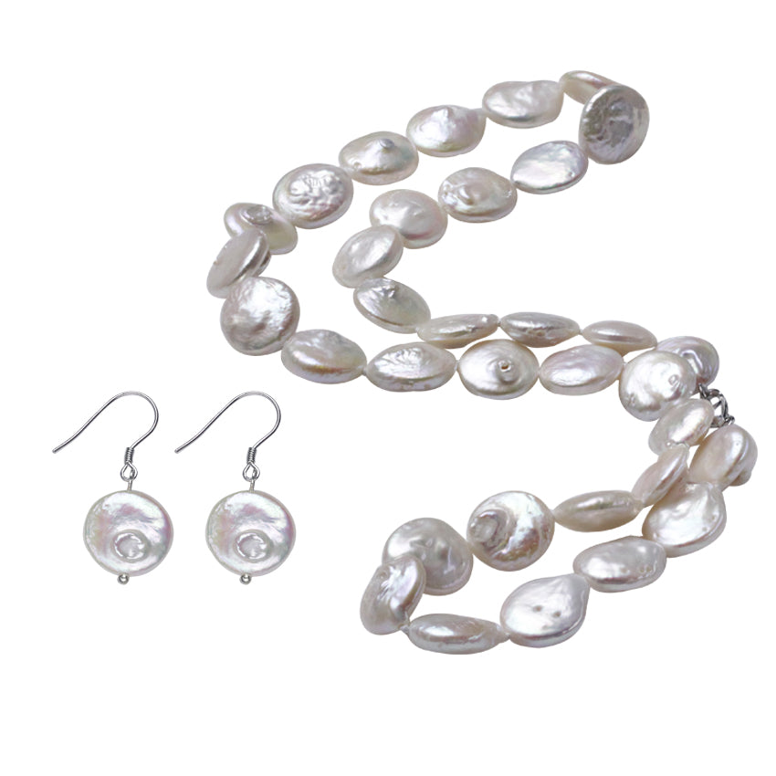 AA 13mm coin Fine Pearl Jewelry Sets Natural Pearls Necklace Earrings 925 Sterling Silver Jewelry