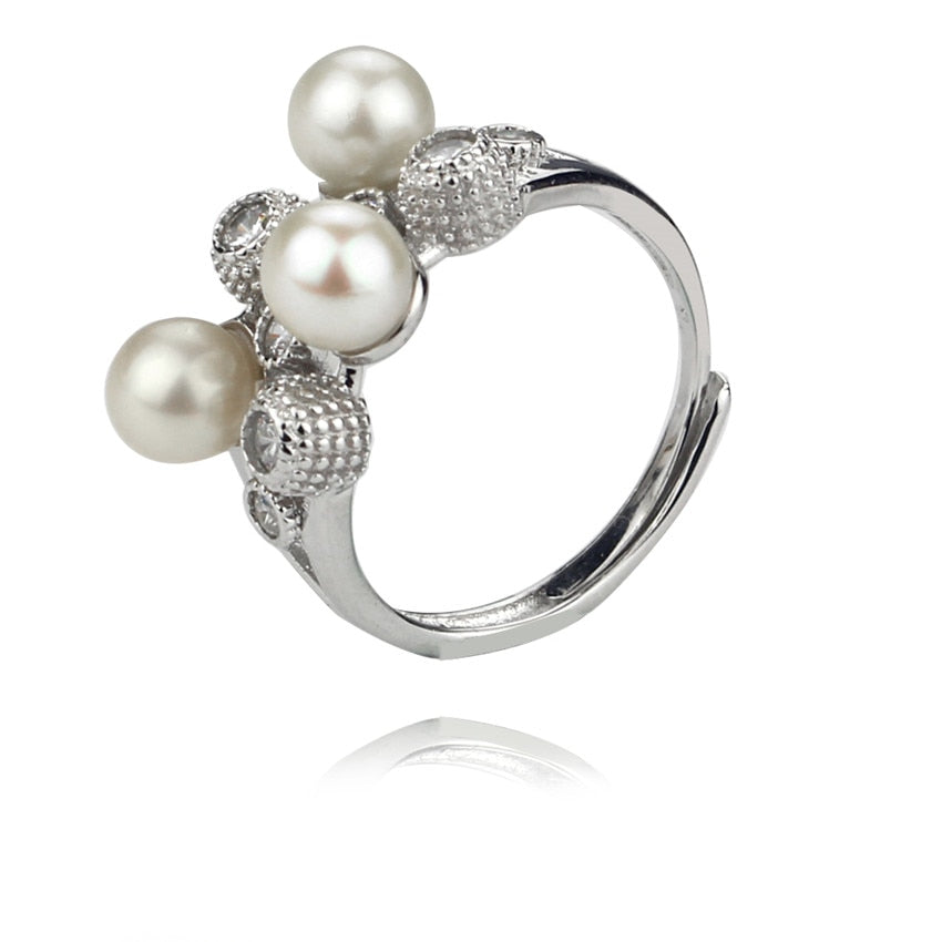 AA 5.5-6mm perfect round pearl ring genuine natural pearl ring 925 sterling silver cultured pearl jewelry ring