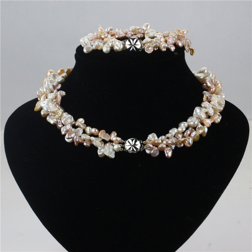 AAA 6mm keshi pearl Necklace & Bracelet 100% 925 sterling silver clasp natural cultured pearl jewelry sets