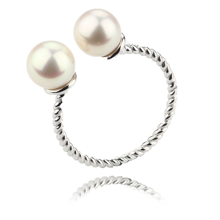 AAA 6mm perfect round white genuine natural pearl ring real pearl 925 sterling silver jewelry ring