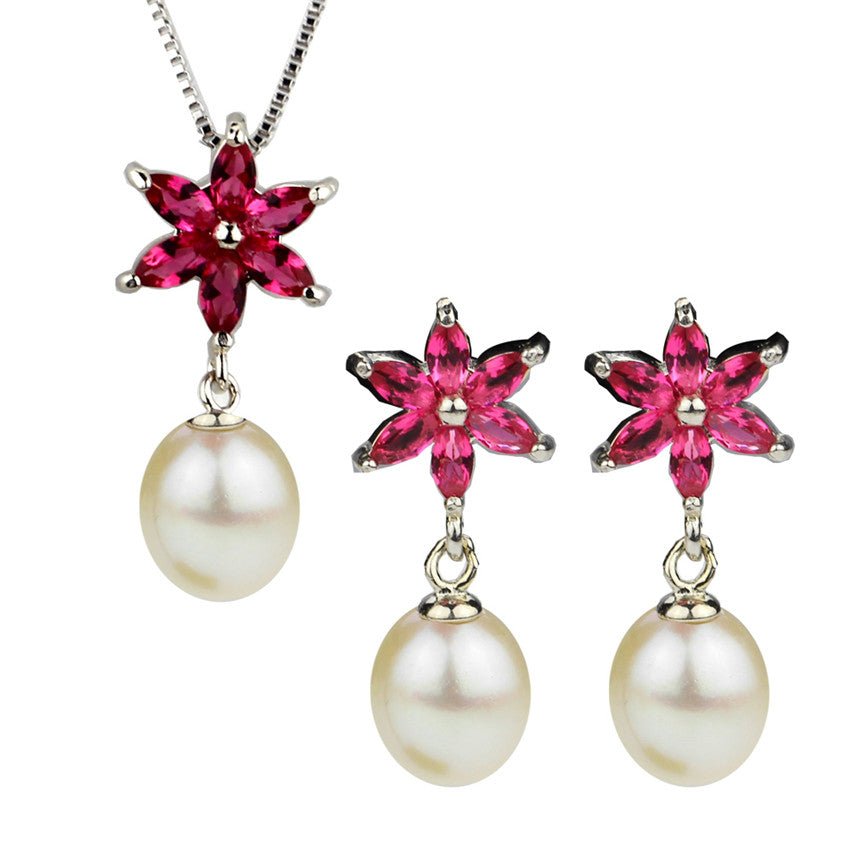 AAA 8-9mm drop pearl 925 sterling silver Pendant Earrings set genuine natural pearl jewelry sets