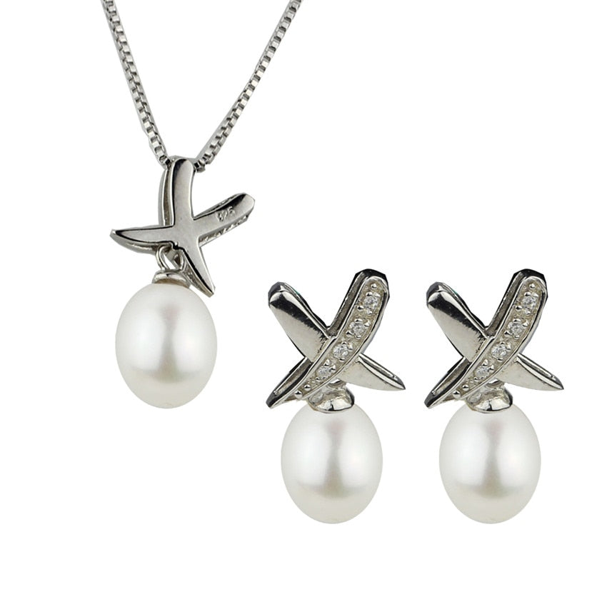 AAA 8-9mm drop pearl 925 sterling silver Pendant Earrings set genuine natural pearl jewelry sets