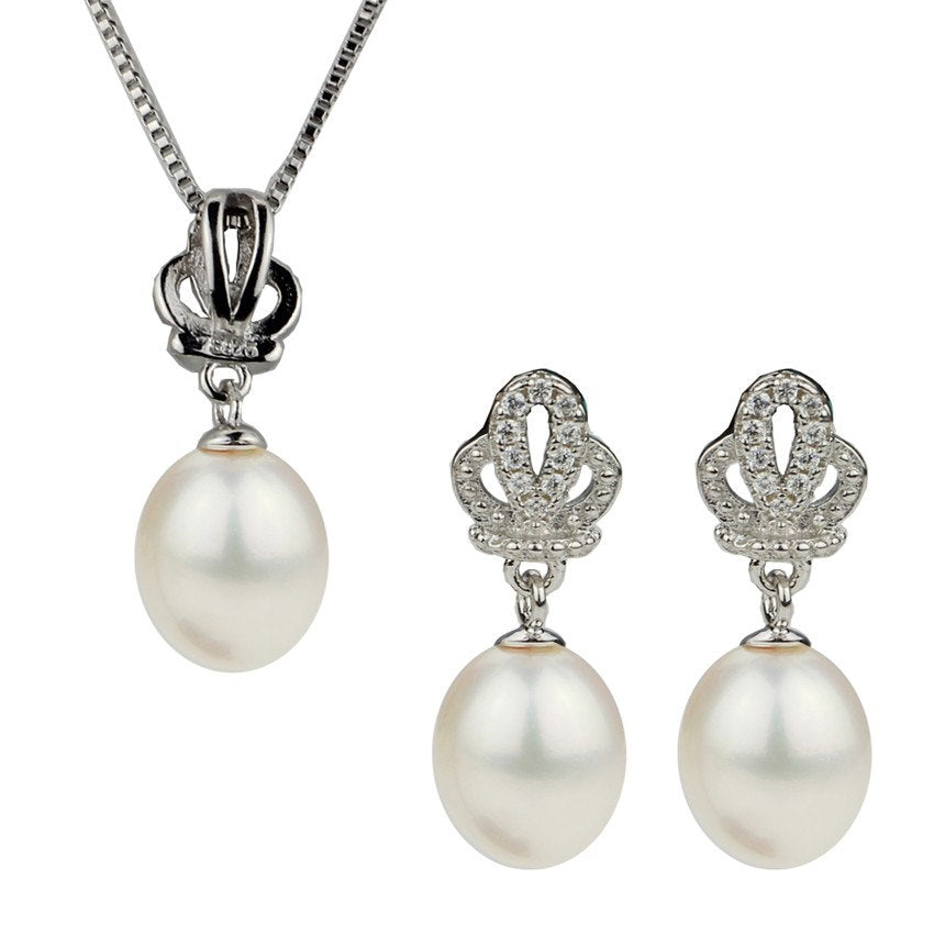 AAA 8-9mm drop pearl 925 sterling silver Pendant Earrings set genuine natural pearl jewelry sets