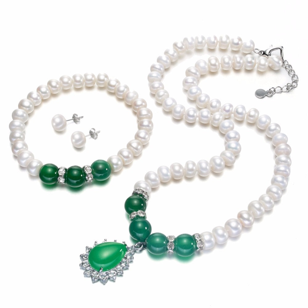AAA 8mm Button Pearl Set Natural Cultured Pearl Fine Jewelry Sets Design For Women
