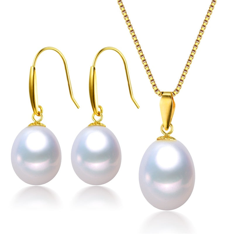 8mm AAA Drop Natural Real 18K Gold Pearl Jewelry