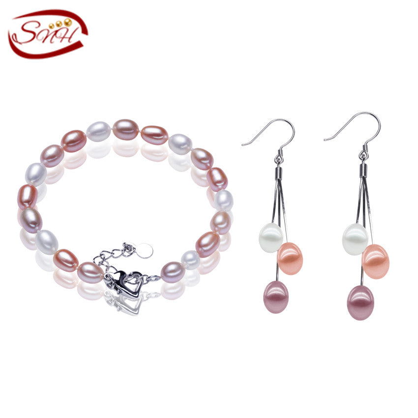 Natural Pearl Jewelry Set 925 Sterling Silver Pearl Earring and bracelet Set for Woman 2020