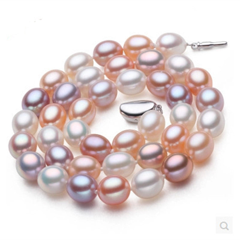 Natural Pearl Necklace Mixed Color Real Pearl Necklace with Sterling Silver Clasp