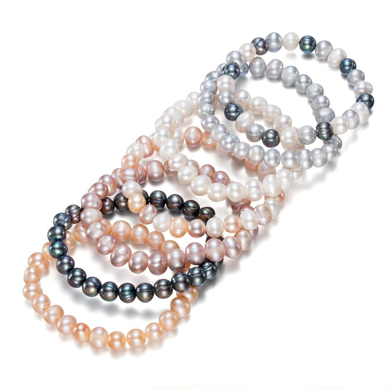 Potato Shape Stretch Adjustable Real Genuine Natural Pearl Bangle Bracelet For Women 7 Colors Per Set