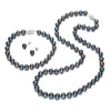 Prett Lovely Women's Wedding 7-8mm round AA Black Cultured Pearl Necklace Bracelet Earring Set