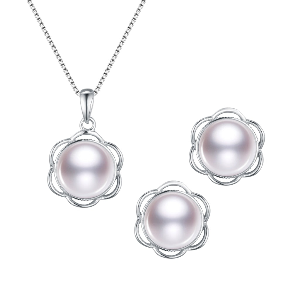 Romantic Heart Jewelry Set Pendant Necklace And Earrings for Women High Quality 100% Natural Pearl