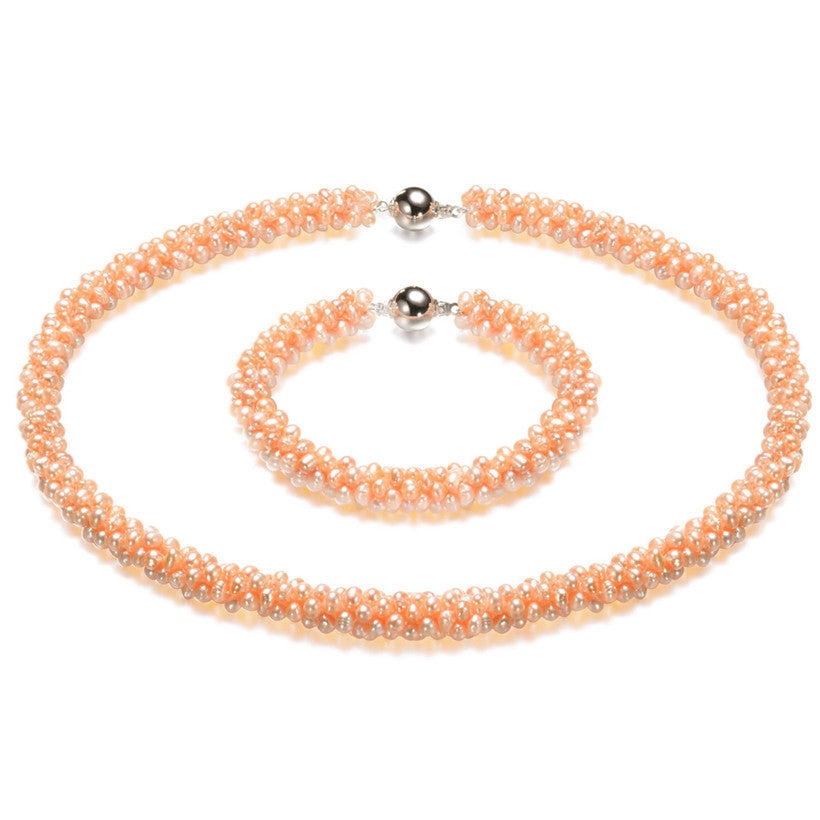 latest AA 3mm mixed color twist pearl necklace & Bracelet set natural cultured pearl jewelry set for women