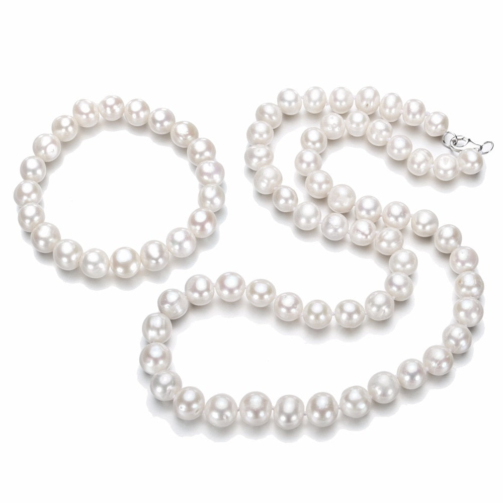 latest pearl necklace & Bracelet set 7mm AA potato natural cultured pearl jewelry set for women