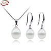 simple cultured pearl set jewerly 100% sterling silver set with 9mm AAA drop shape pearls