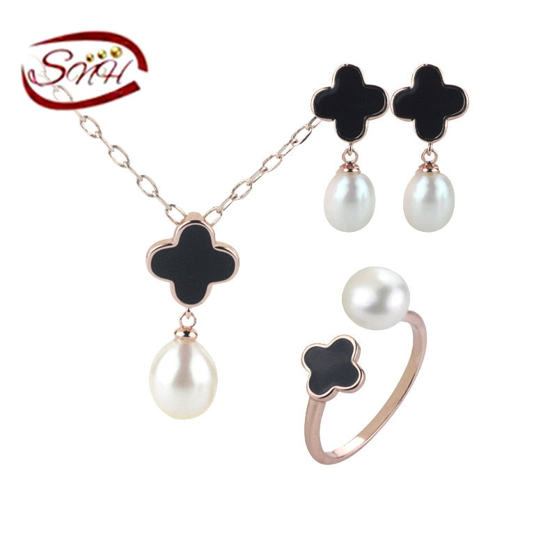 SNH925silver 8-9mm button and drop   natural pearl jewelry set,nice women design earring,pendant and rings set