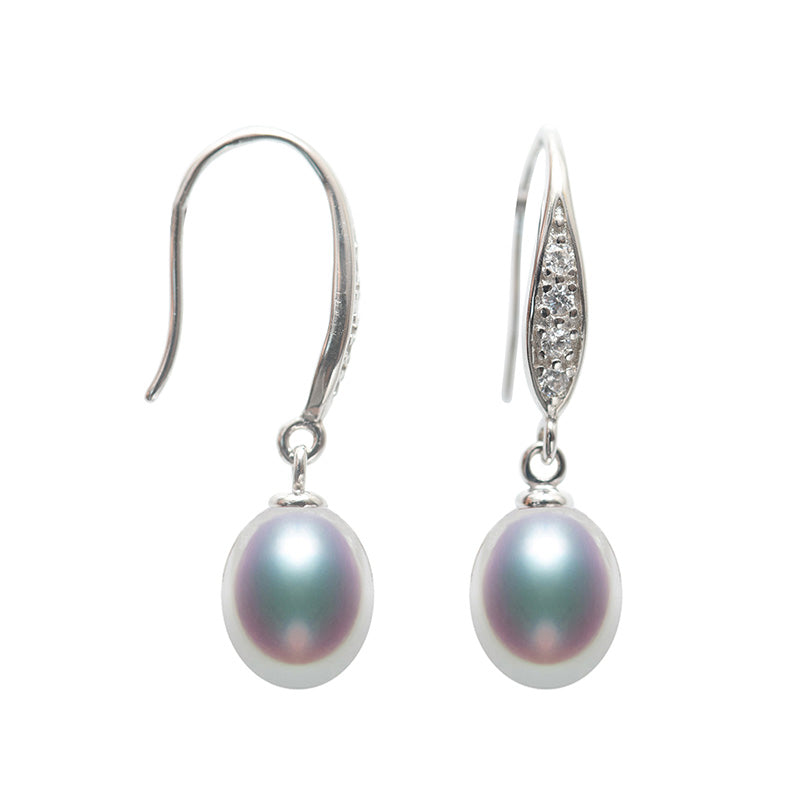 7.5-8mm Drop Pearl Earrings For Girlfriend S925 Sterling Silver Fashion Jewelry