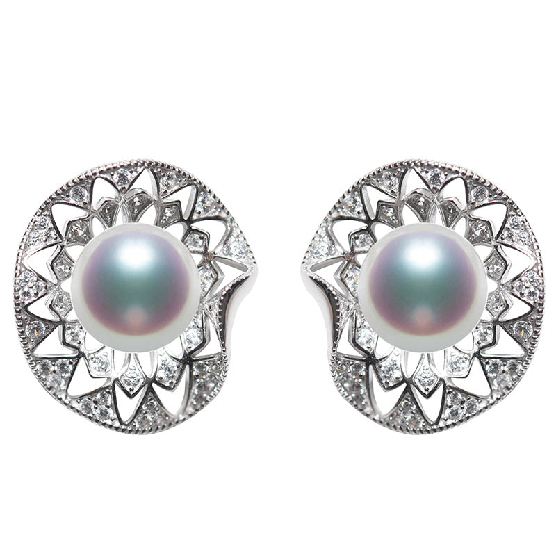 8-9mm Genuine Button Shape White Pearl Earrings For Girlfriend S925 Sterling Silver Gift Free S