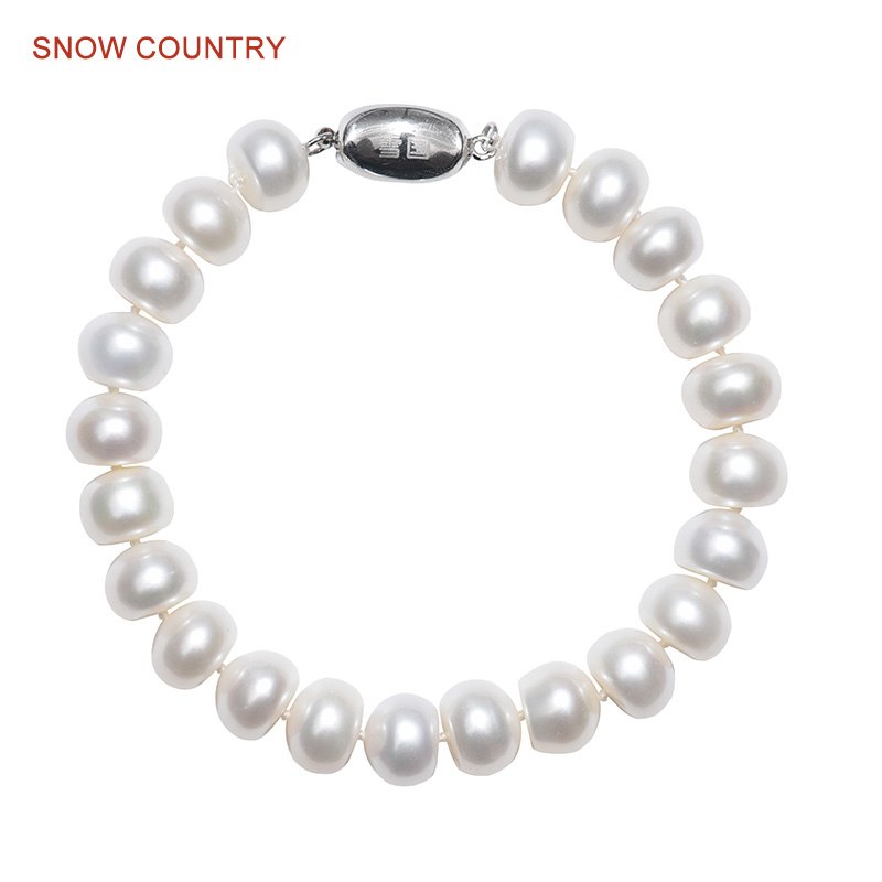 9-10 mm White Natural Real Button Shaped Pearl Bracelet For girlfriend Fashion Jewelry