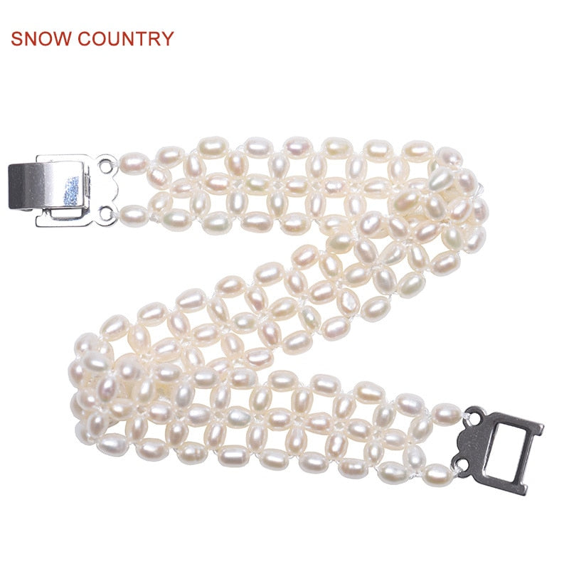 AAA 3-3.5mm Rice Shaped Natural Pearl Handmade Weave Bracelet Gift for Girlfriend