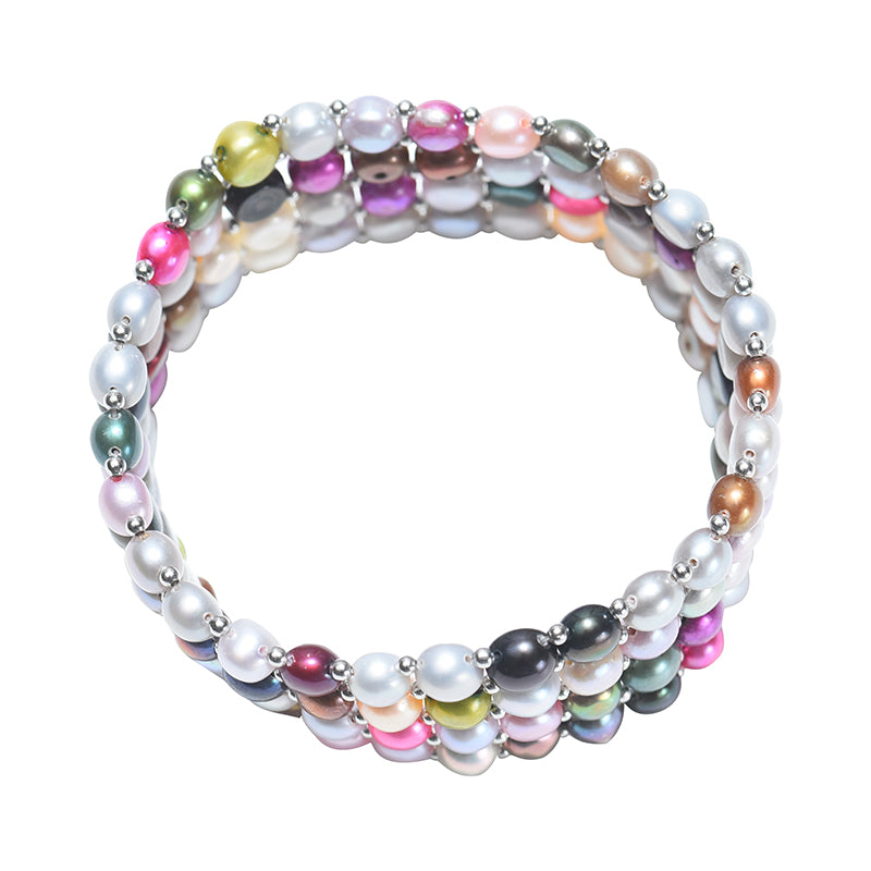 Button Round Natural Multicoloured Pearl Elastic Bracelets For Female Gift Fashion Jewelry