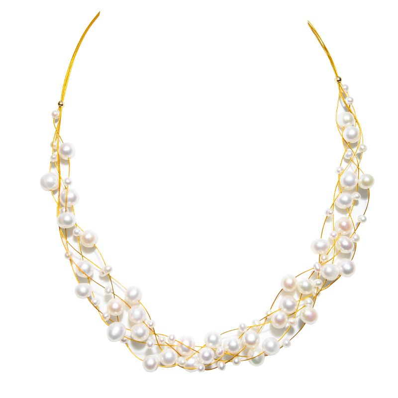Genuine High Luster 3-9mm Pearl Necklace Wedding Gift Hand-Crafted Jewelry